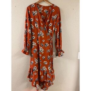 Easel High Low‎ Midi Floral Orange Wrap Dress Medium